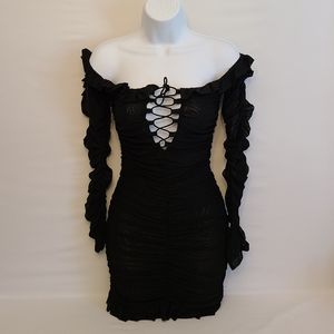 Sexy Off Shoulder Ruffle See-through Dress
